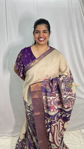 Vriksham Off White Kalamkari Saree with Kanchi Border-VS4314